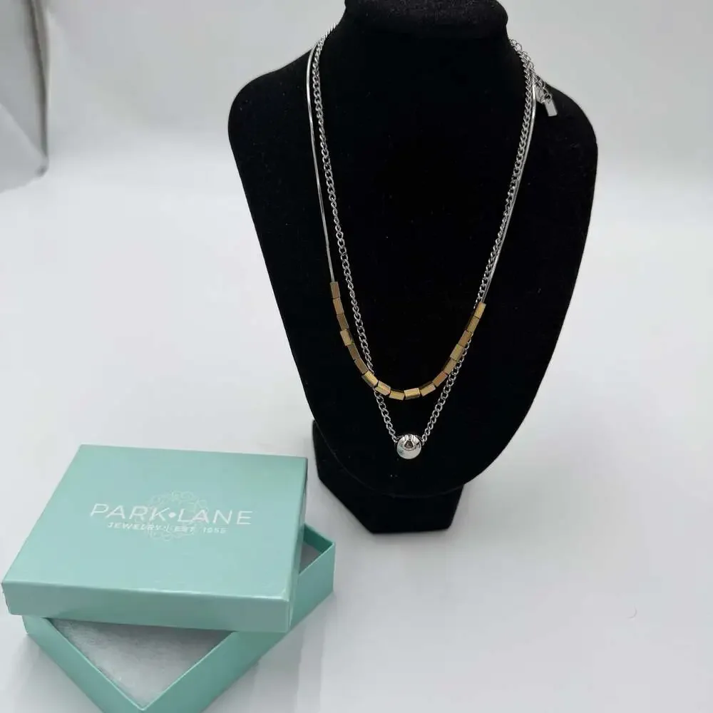 Park Lane Mixed Metal Layered Necklace Set Gold Silver Tone Geometric Beads Ball
